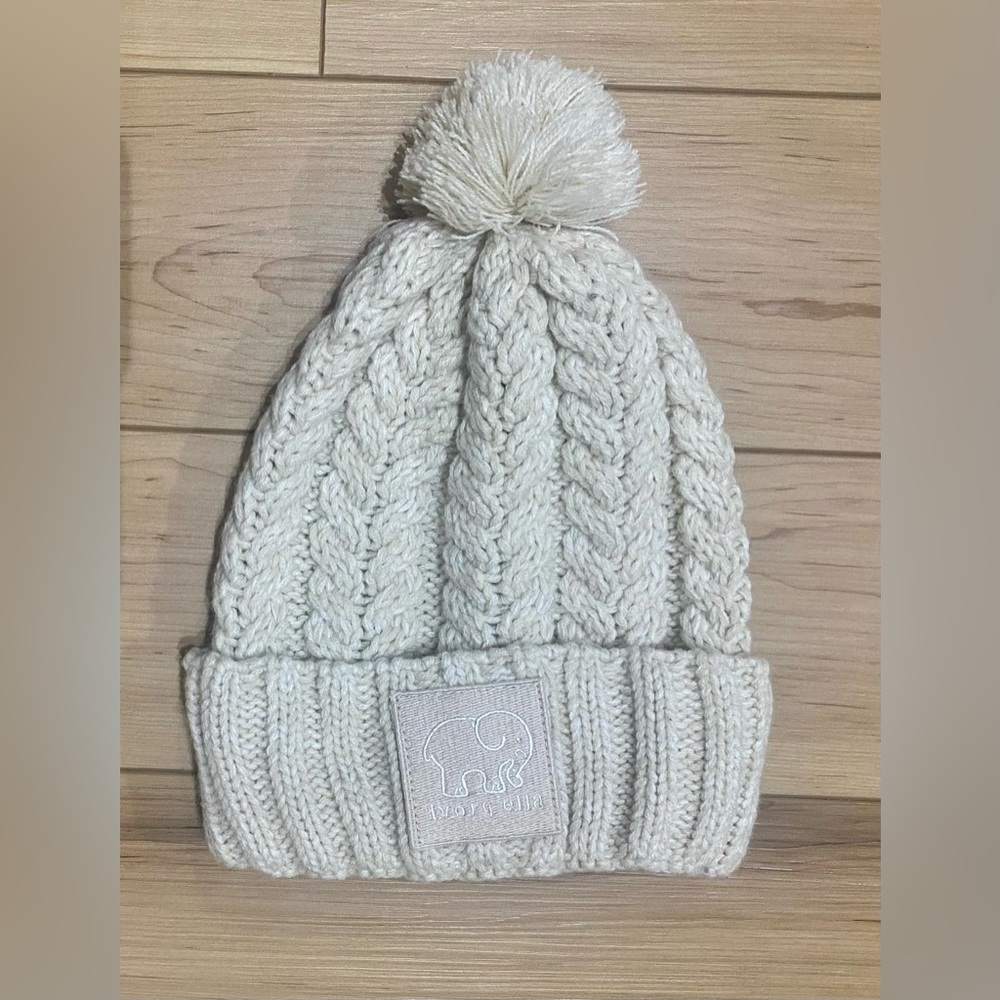 IVORY ELLA Knit Hat One Size Cream Color With Pom for Fall & Winter